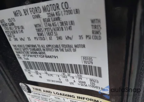 2013 Ford F-150 Lariat z USA, uszkodzony, nr VIN 1FTFW1ET1DFB88791